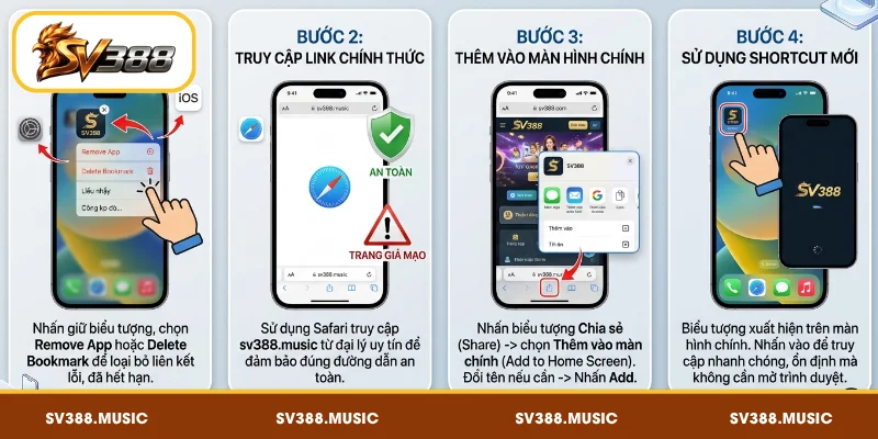 Tạo lại Shortcut trên iOS nếu gặp SV388 app lỗi